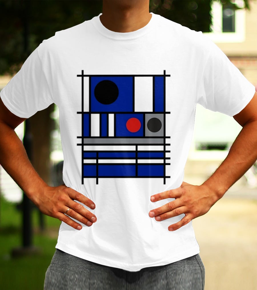 Geometric Shapes Blue Black Red Circles Squares Lines T-Shirt