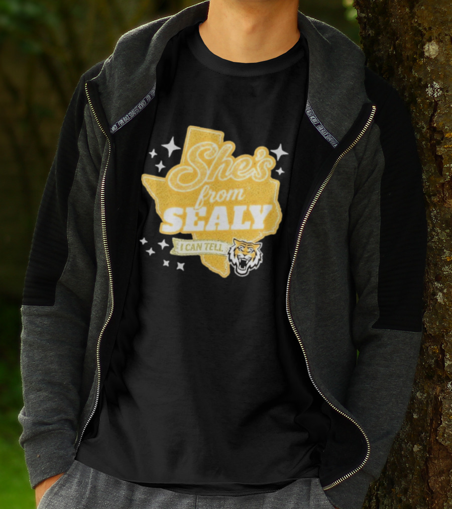 She's From Sealy Texas I Can Tell With Tiger Emblem And Stars T-Shirt