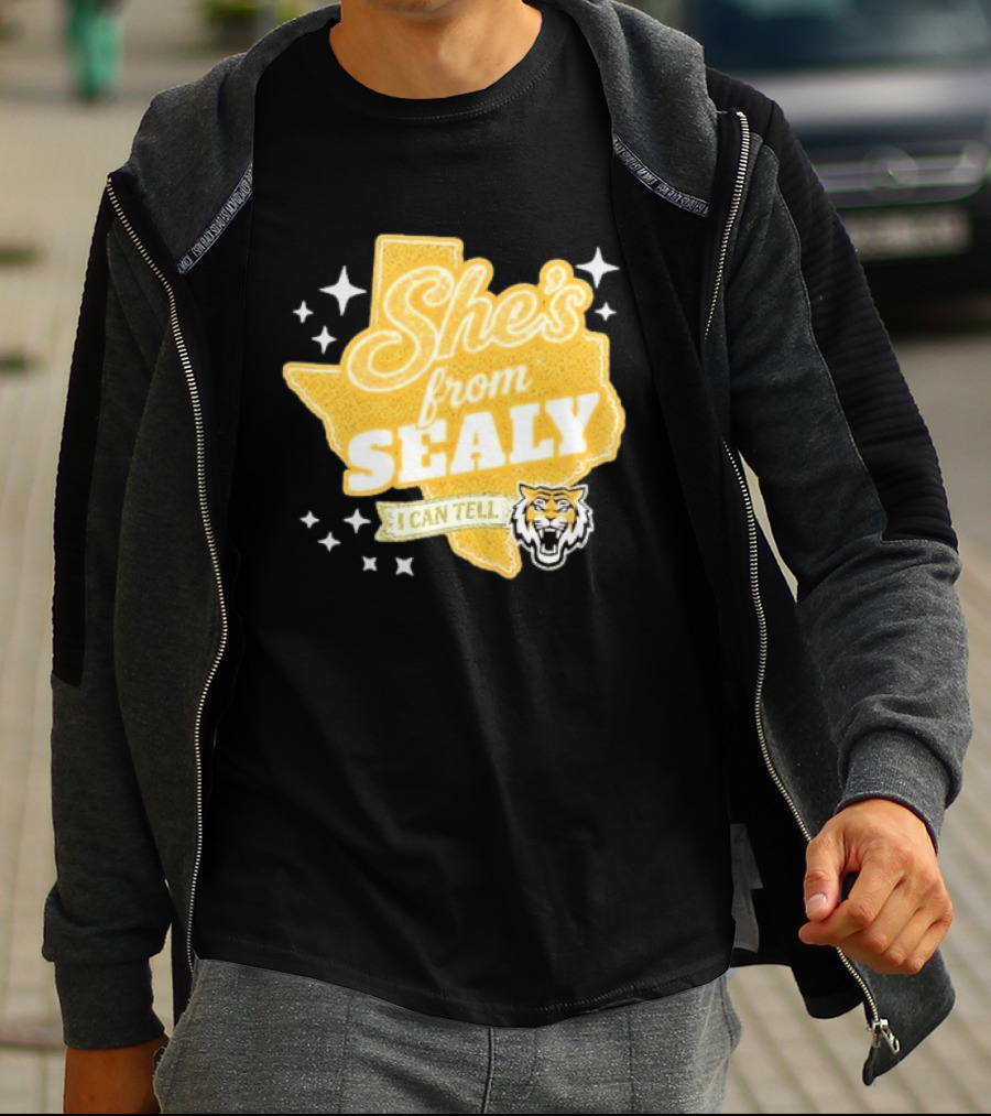 She's From Sealy Texas I Can Tell With Tiger Emblem And Stars T-Shirt