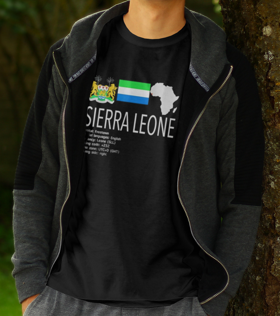Sierra Leone Flag Map African Continent Geography Facts Creole Language GMT Time Zone Stats T-Shirt