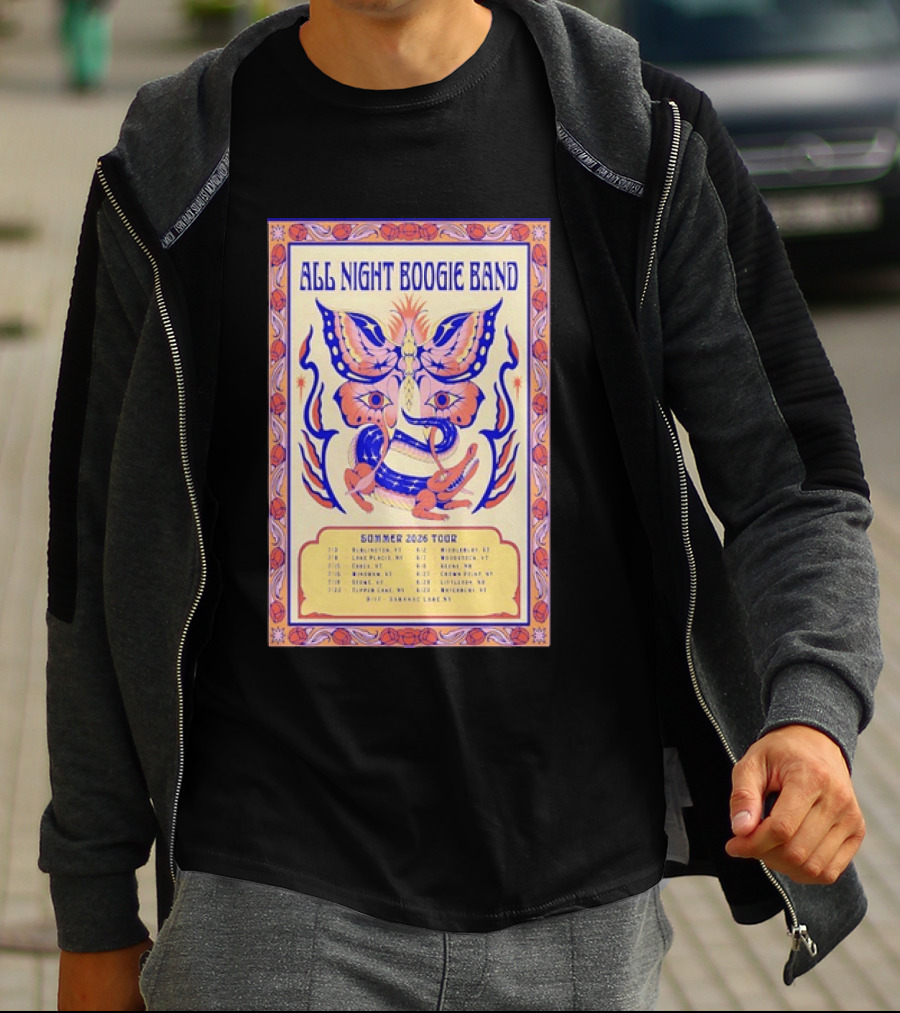 All Night Boogie Band 2026 Summer Tour Wilmington Washington Lake Placid Woodstock Hamden Catskill Saranac Lake T-Shirt