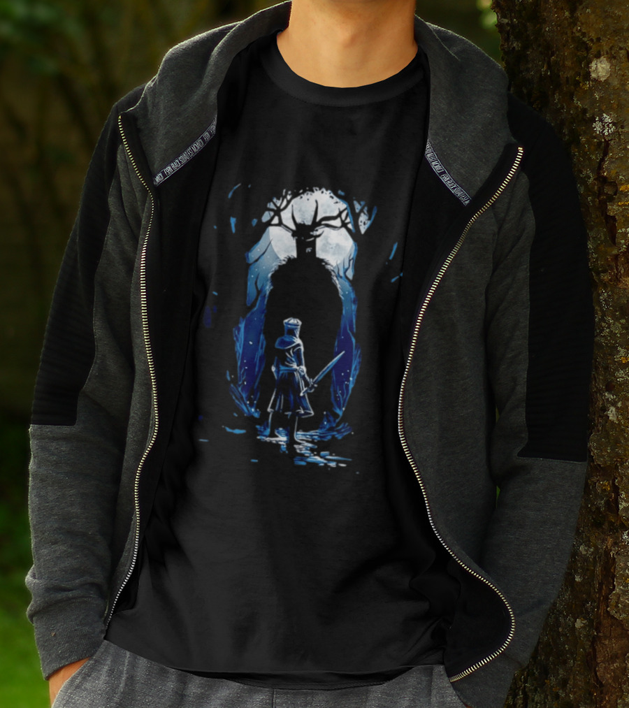 Black Knight Versus Leshen Encounter Fantasy Witcher Gaming Folklore T-Shirt