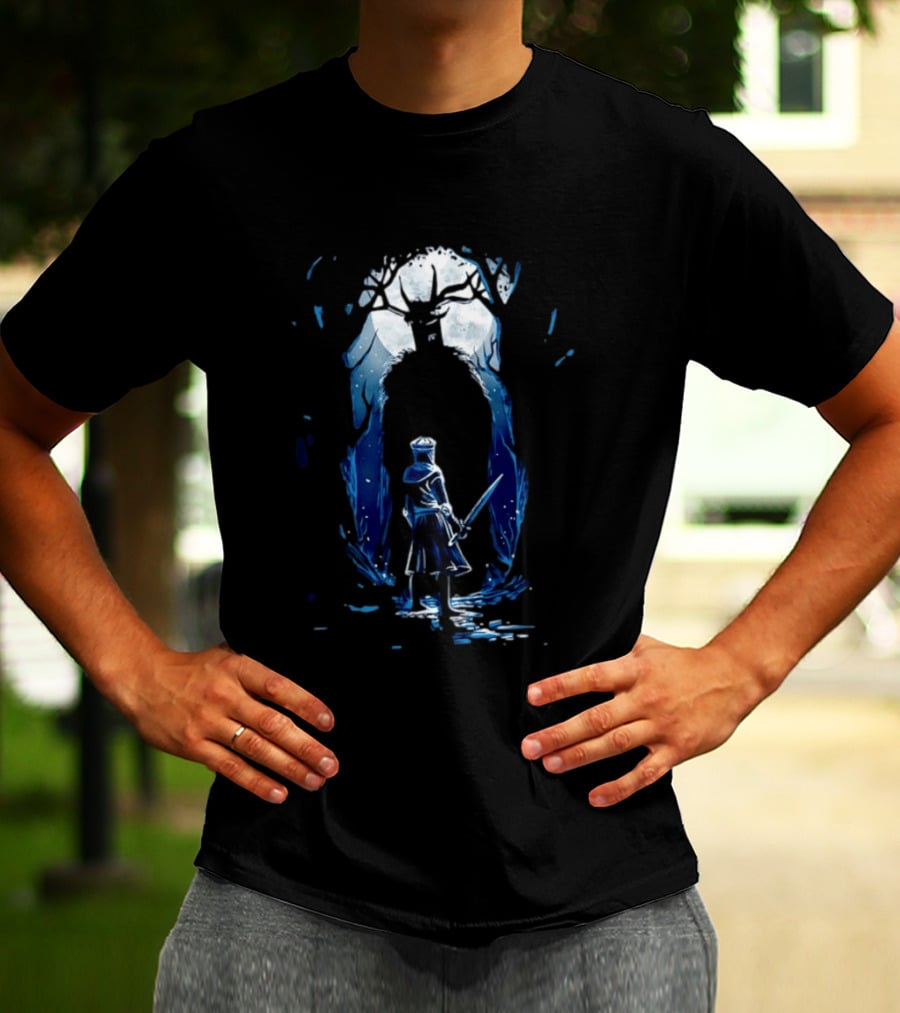 Black Knight Versus Leshen Encounter Fantasy Witcher Gaming Folklore T-Shirt