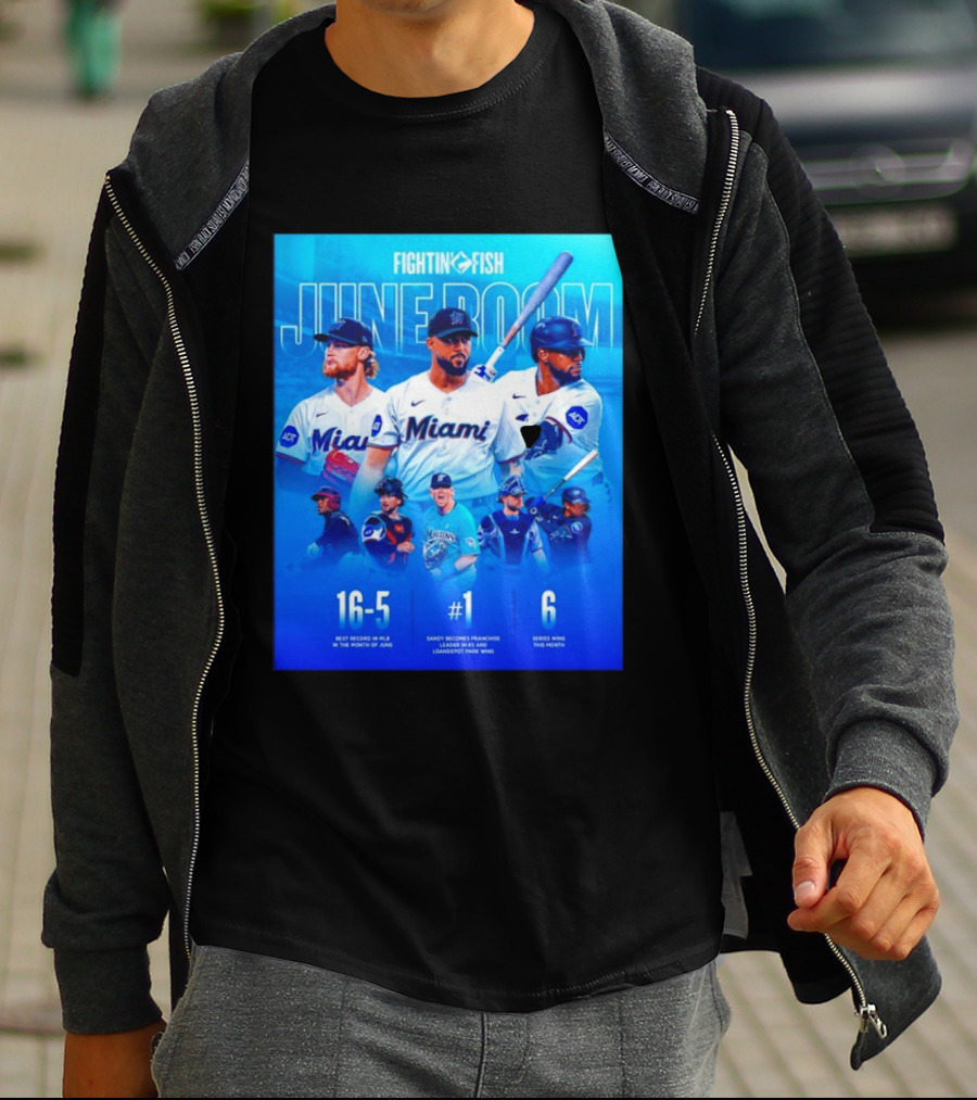 Fighting Fish Miami June Boom Sandy Alcantara Franchise Record T-Shirt