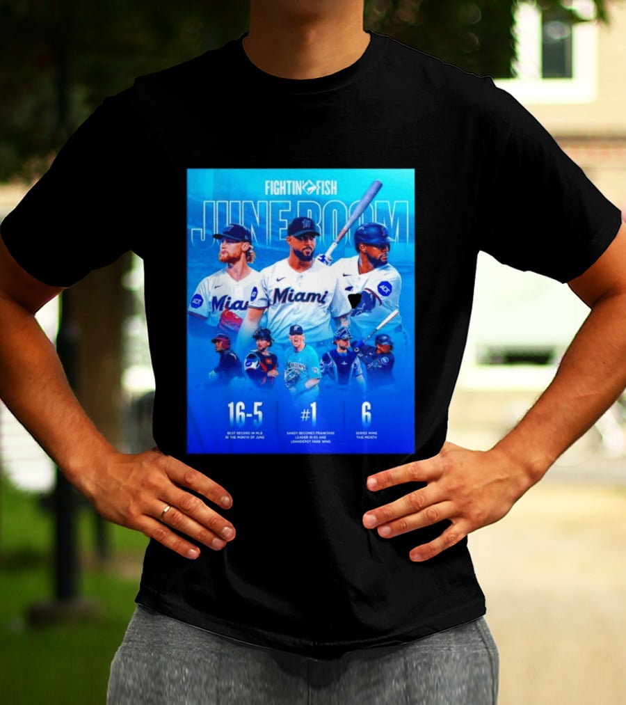 Fighting Fish Miami June Boom Sandy Alcantara Franchise Record T-Shirt