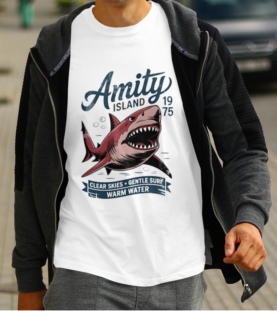 Amity Island 1975 Shark Clear Skies Gentle Surf Warm Water T-Shirt