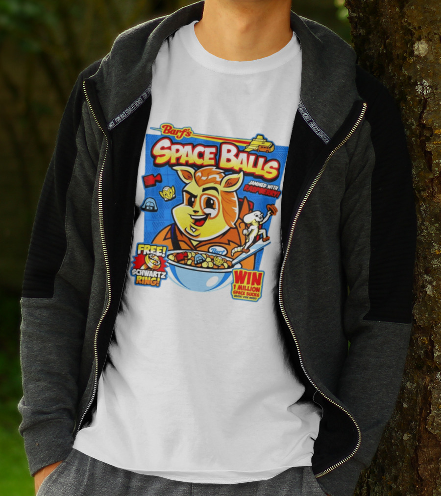 Barf Space Balls Cereal Box Jammed With Raspberry Free Schwartz Ring Win 1 Million Space Bucks T-Shirt