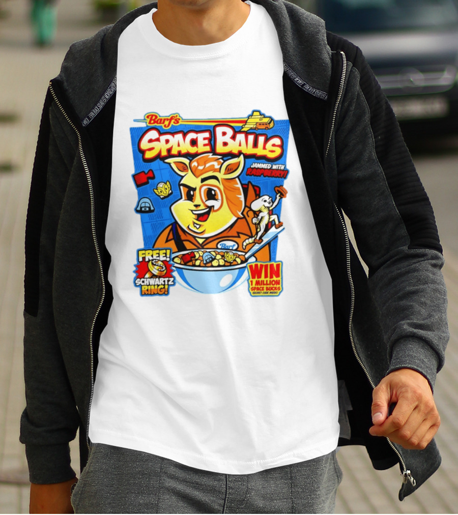 Barf Space Balls Cereal Box Jammed With Raspberry Free Schwartz Ring Win 1 Million Space Bucks T-Shirt
