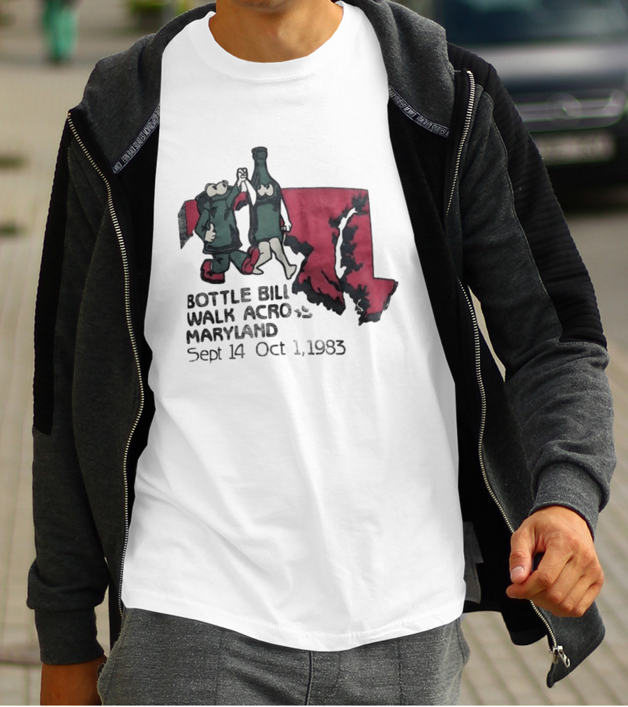 Bottle Bill Walk Across Maryland Sept 14 Oct 1 1983 Map And Cartoon Figures T-Shirt