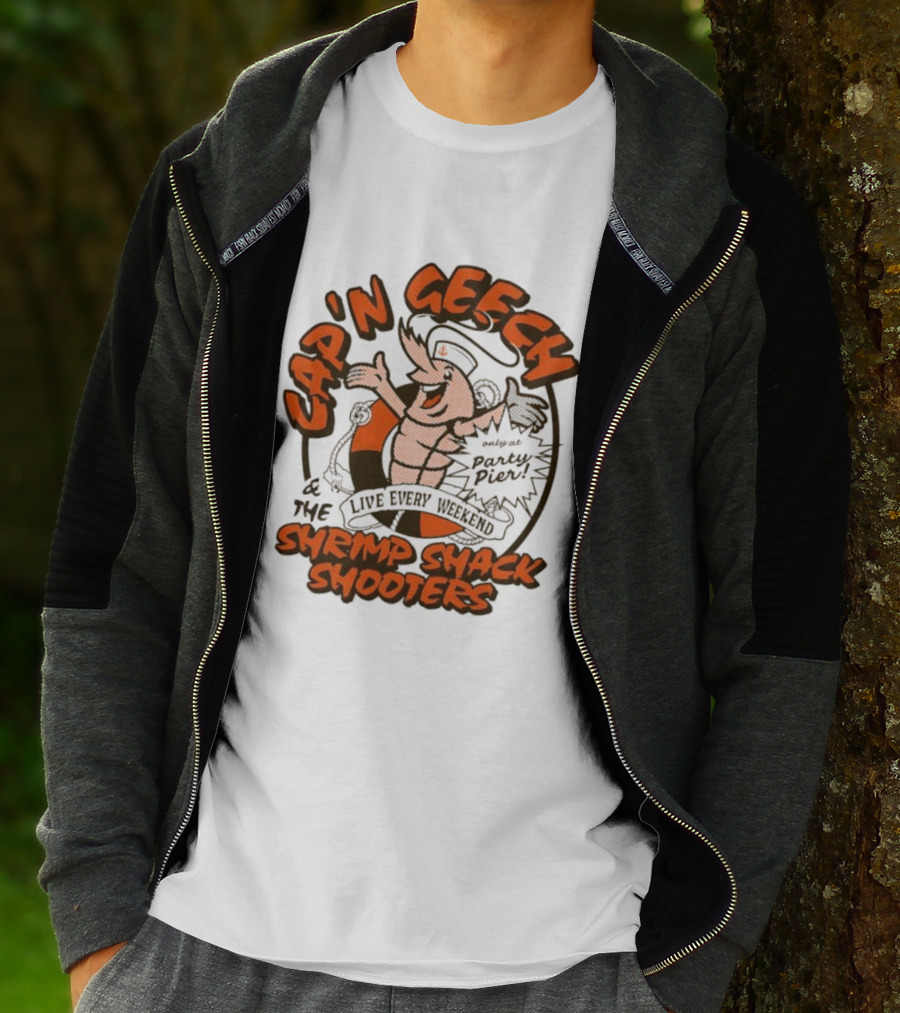 Cap'n Geech And The Shrimp Shack Shooters Live Every Weekend Party Pier T-Shirt