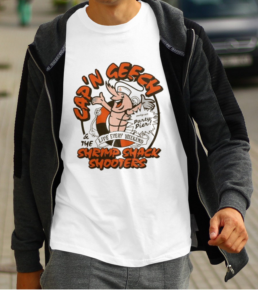 Cap'n Geech And The Shrimp Shack Shooters Live Every Weekend Party Pier T-Shirt