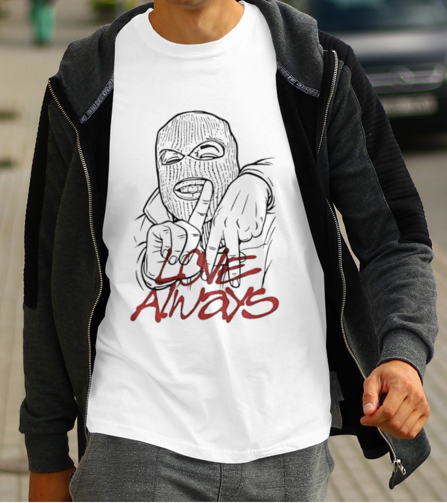 Balaclava Hand Sign Love Always Streetwear Graffiti T-Shirt