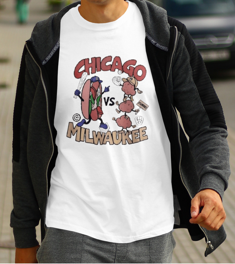 Chicago Cubs Vs Milwaukee Brewers Hot Dog Cheese Curds Baseball Battle T-Shirt