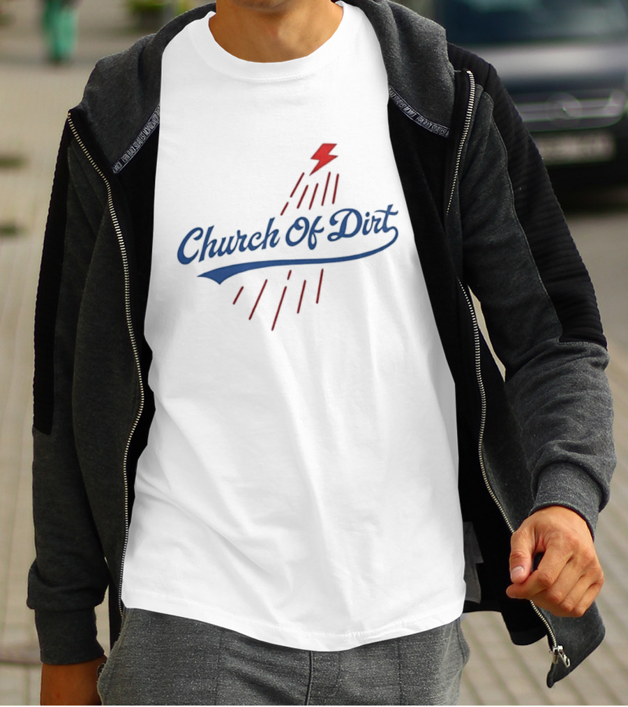 Text Church Of Dirt Red Lightning Bolt Sport T-Shirt