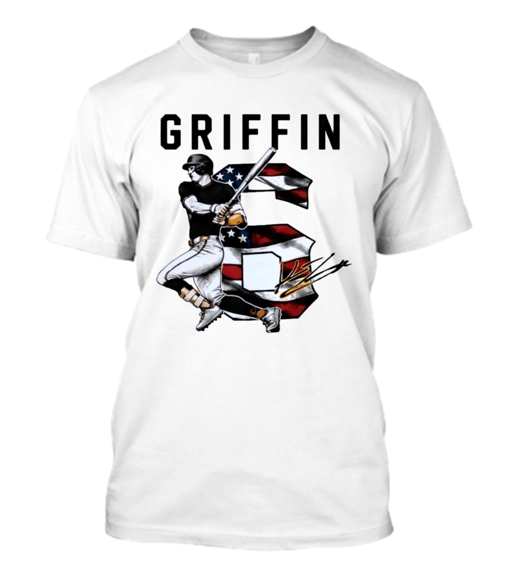 Griffin Baseball Player Swinging Bat American Flag Number 6 T-Shirt