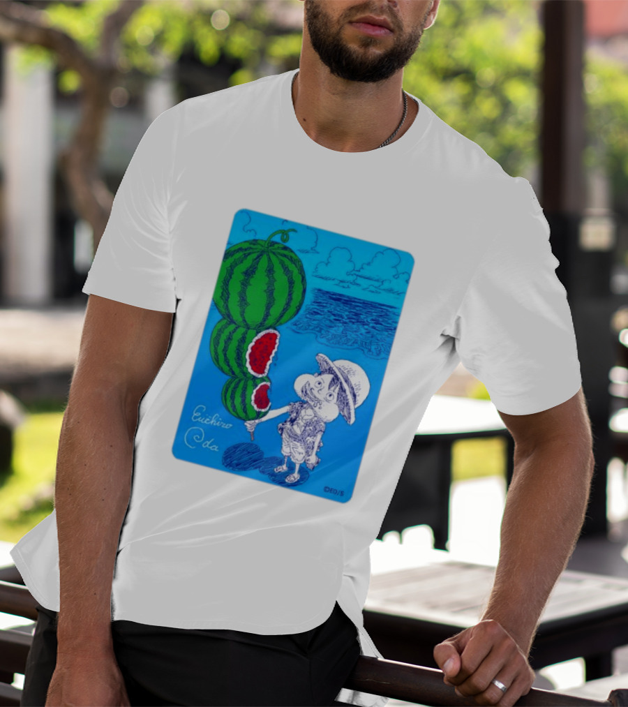 Monkey D Luffy Watermelon Eating Art By Eiichiro Oda One Piece Ocean Scene T-Shirt