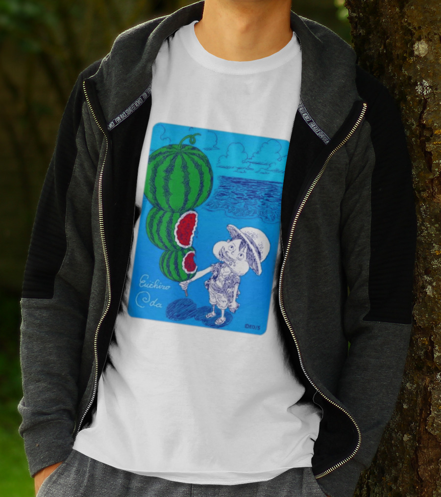Monkey D Luffy Watermelon Eating Art By Eiichiro Oda One Piece Ocean Scene T-Shirt