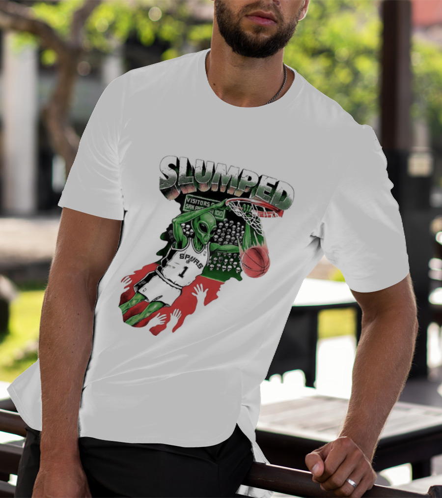 San Antonio Spurs NBA Alien Victor Wembanyama Slumped Basketball Visitors T-Shirt