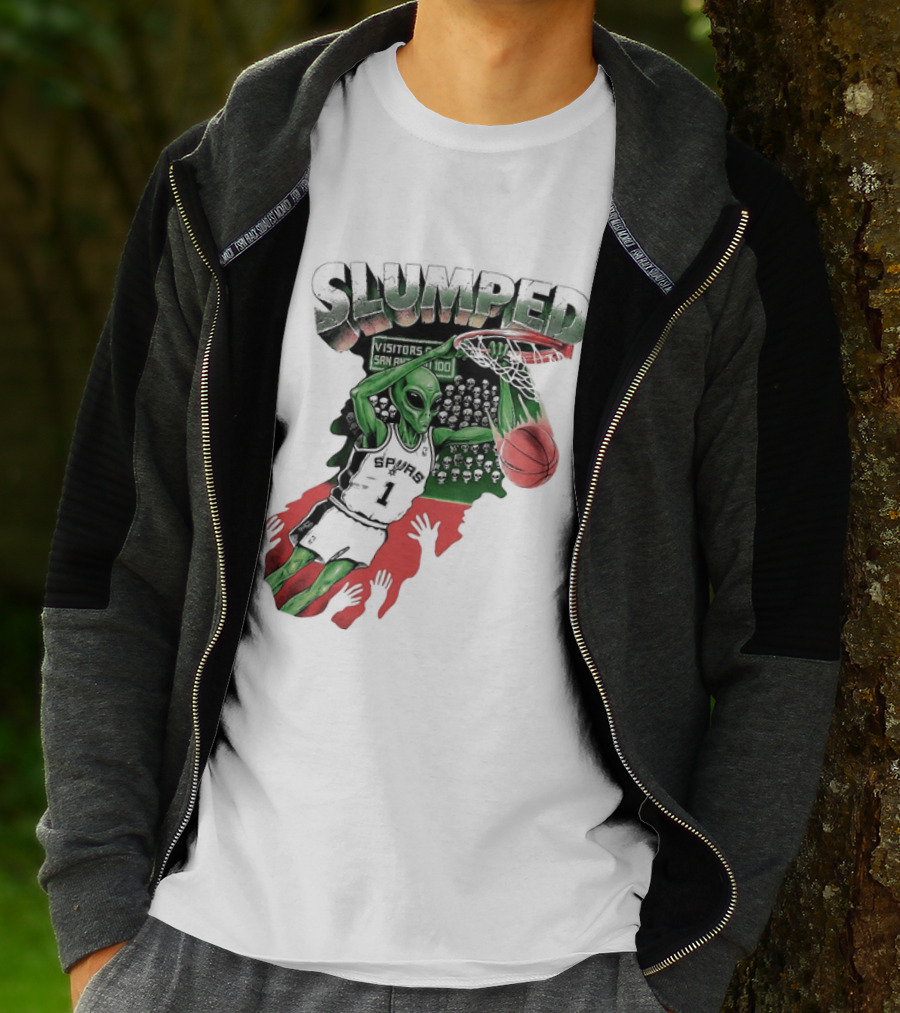 San Antonio Spurs NBA Alien Victor Wembanyama Slumped Basketball Visitors T-Shirt