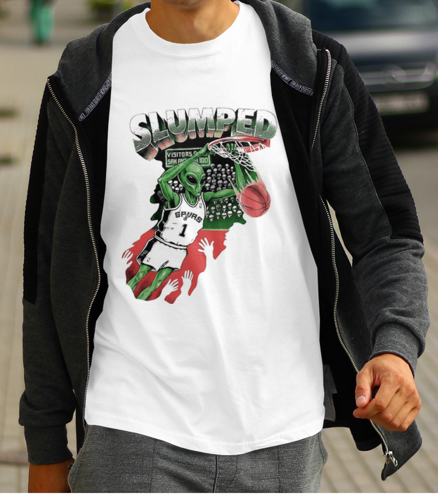 San Antonio Spurs NBA Alien Victor Wembanyama Slumped Basketball Visitors T-Shirt