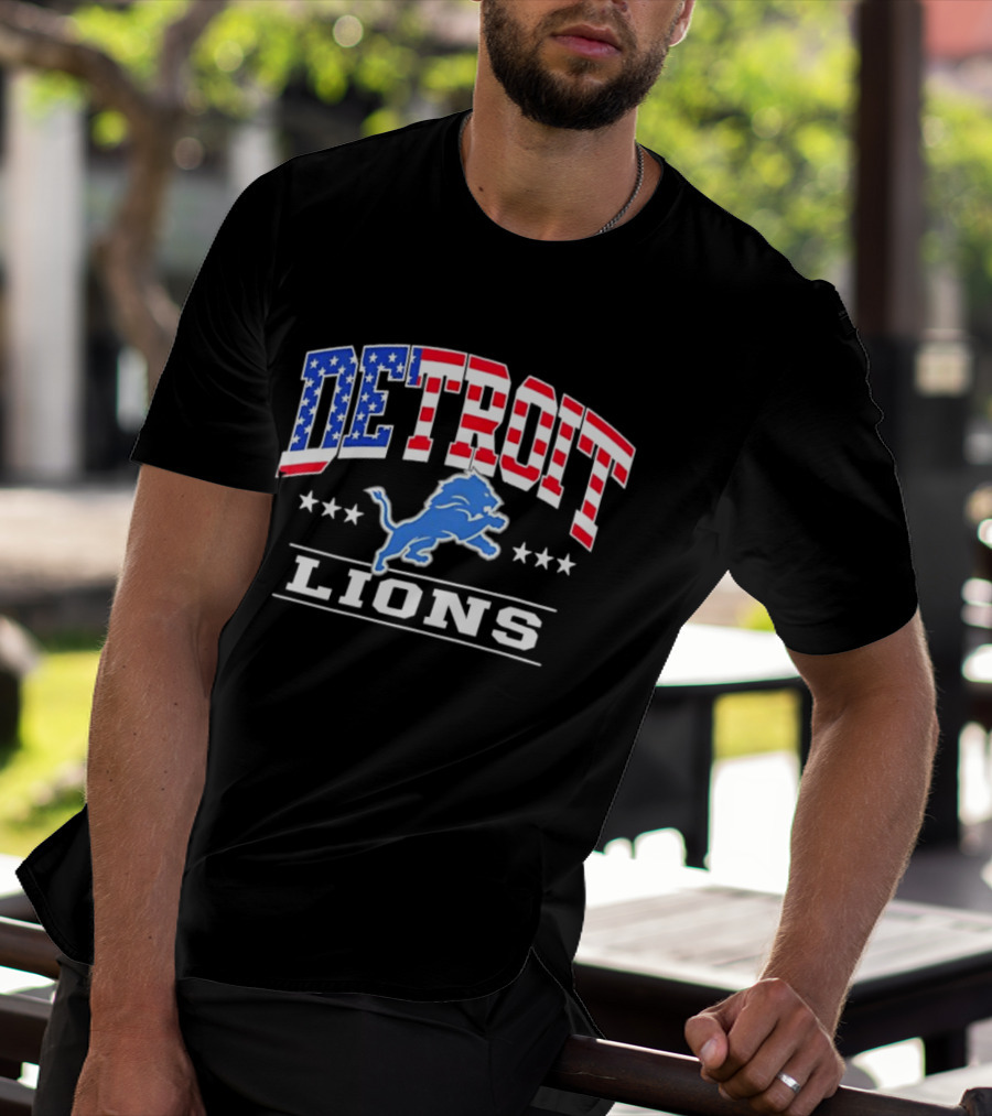 Detroit Lions Americana Patriotic Flag Stars And Stripes T-Shirt