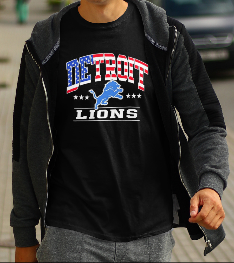 Detroit Lions Americana Patriotic Flag Stars And Stripes T-Shirt