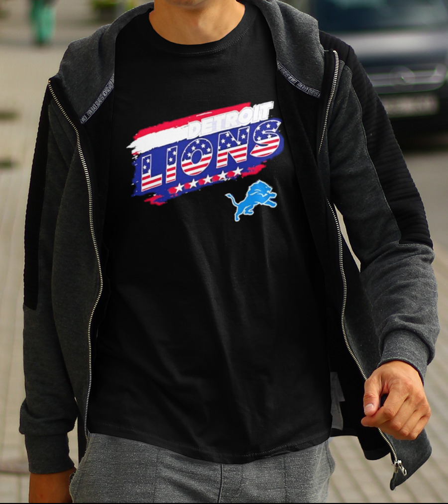 Detroit Lions American Flag Stars Stripes Patriotic NFL Team Spirit T-Shirt