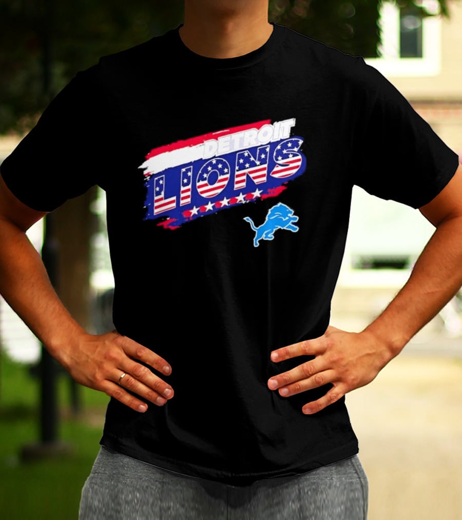 Detroit Lions American Flag Stars Stripes Patriotic NFL Team Spirit T-Shirt