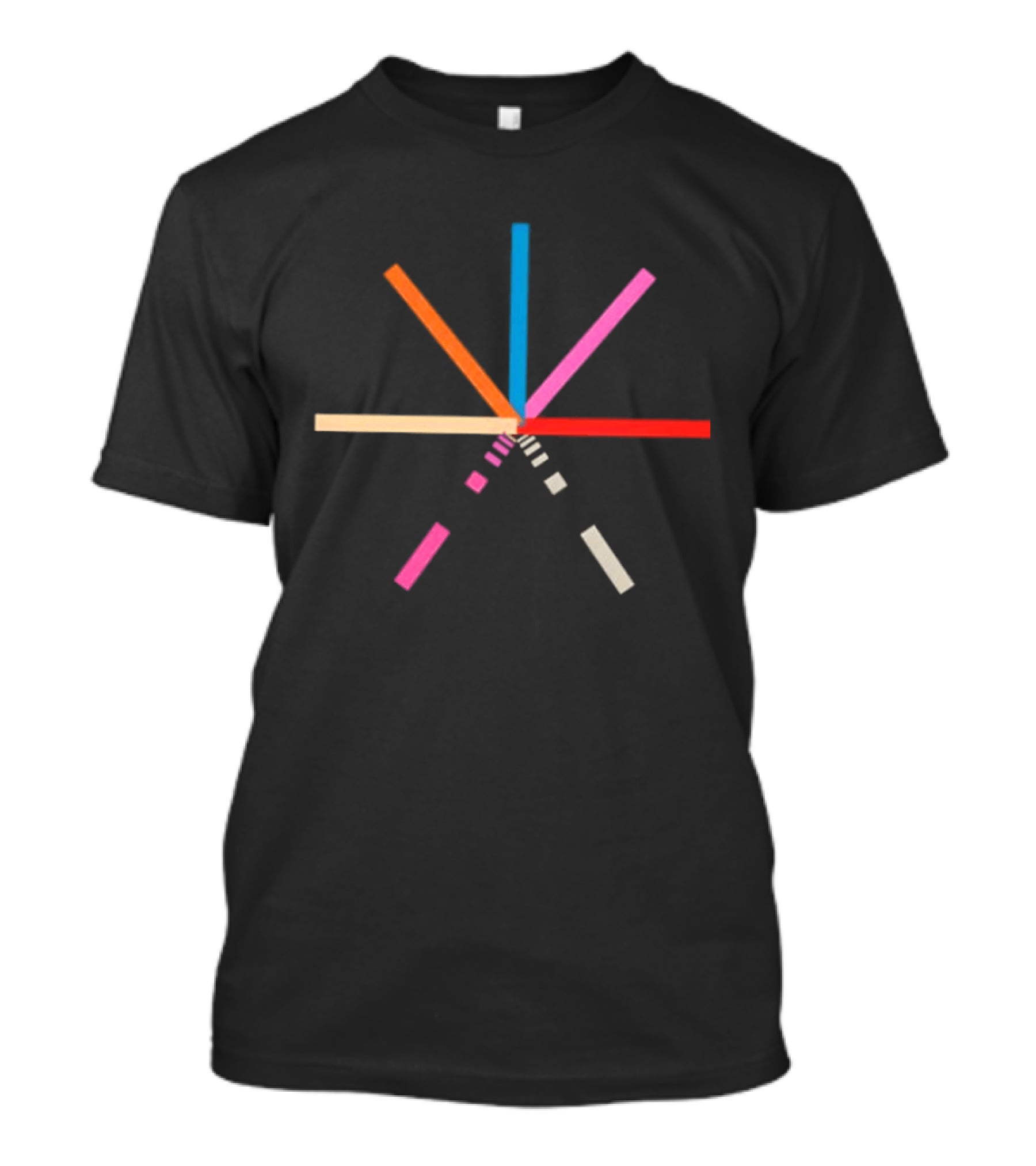 Geometric Color Burst Minimalist Composition Pink Red Blue Beige Stripes T-Shirt