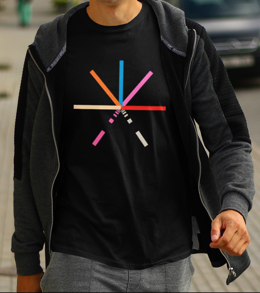 Geometric Color Burst Minimalist Composition Pink Red Blue Beige Stripes T-Shirt