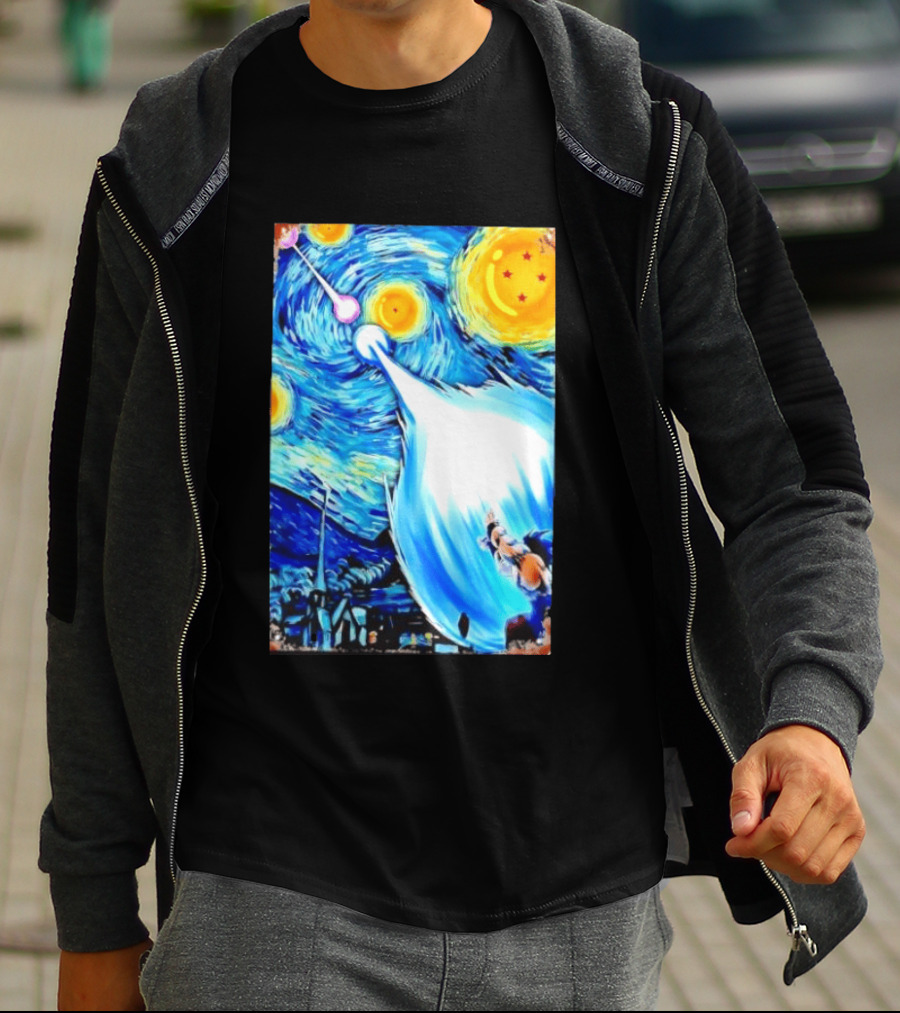 Goku Dragon Ball Z Kamehameha Wave Van Gogh Starry Night Fusion T-Shirt