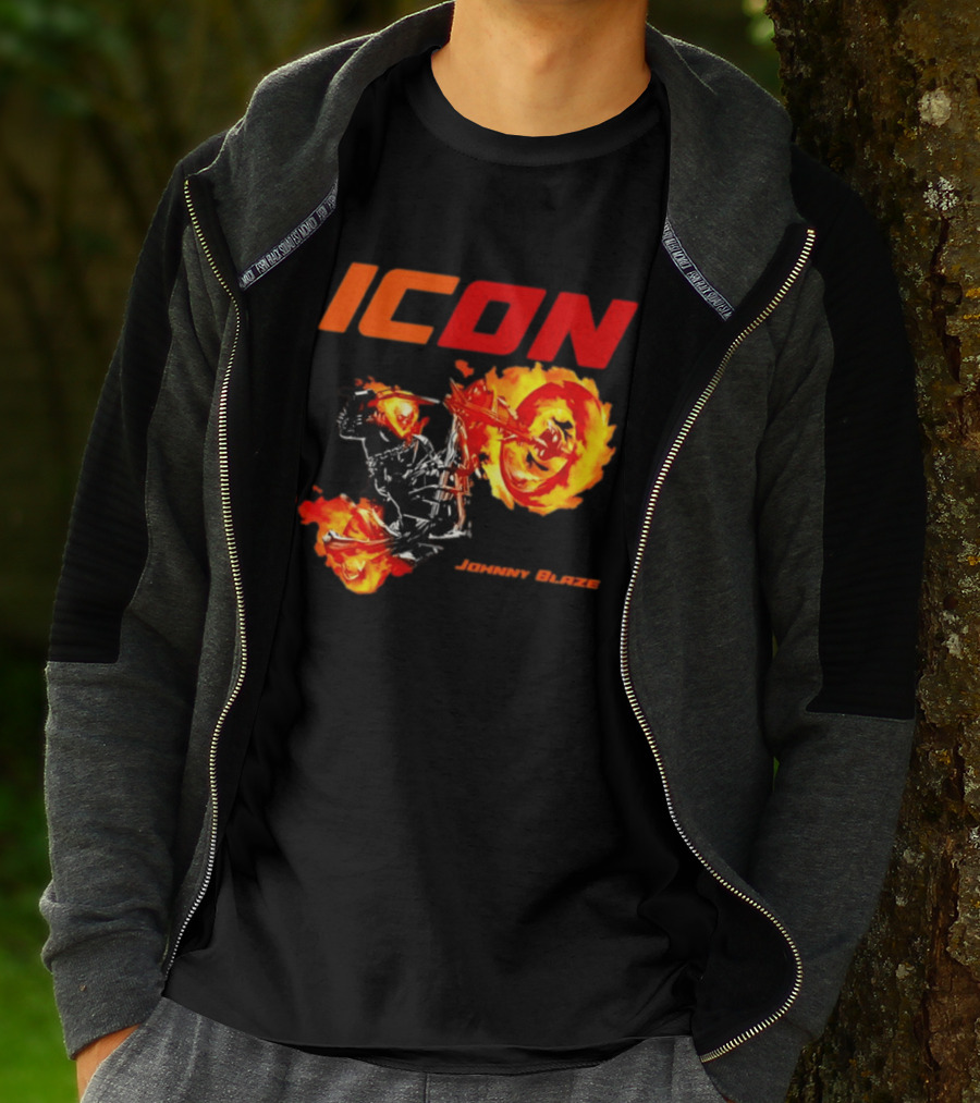 ICON Johnny Blaze Marvel Ghost Rider Fiery Motorcycle T-Shirt
