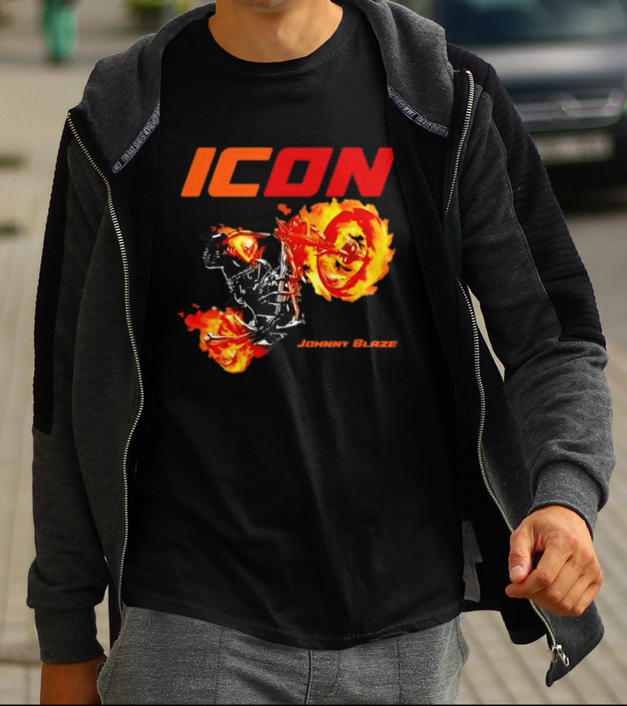 ICON Johnny Blaze Marvel Ghost Rider Fiery Motorcycle T-Shirt