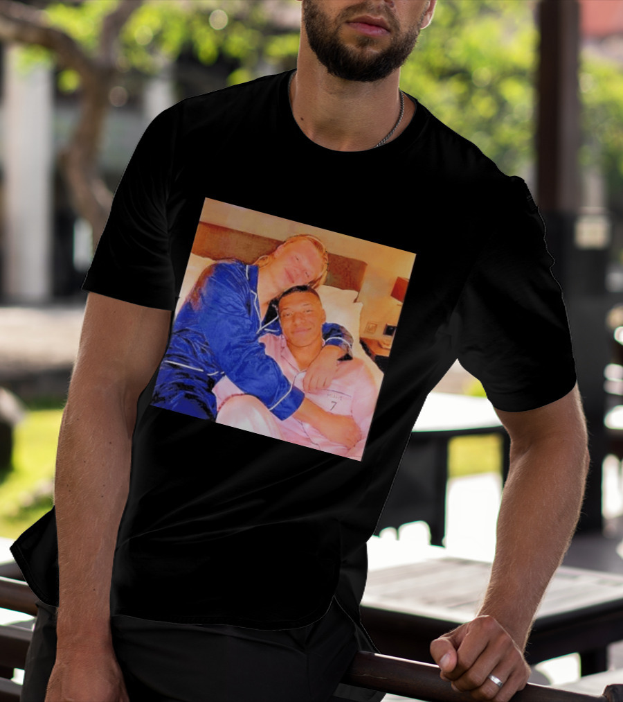 Kylian Mbappé Erling Haaland Pajama Party Soccer Stars Relaxing Together T-Shirt