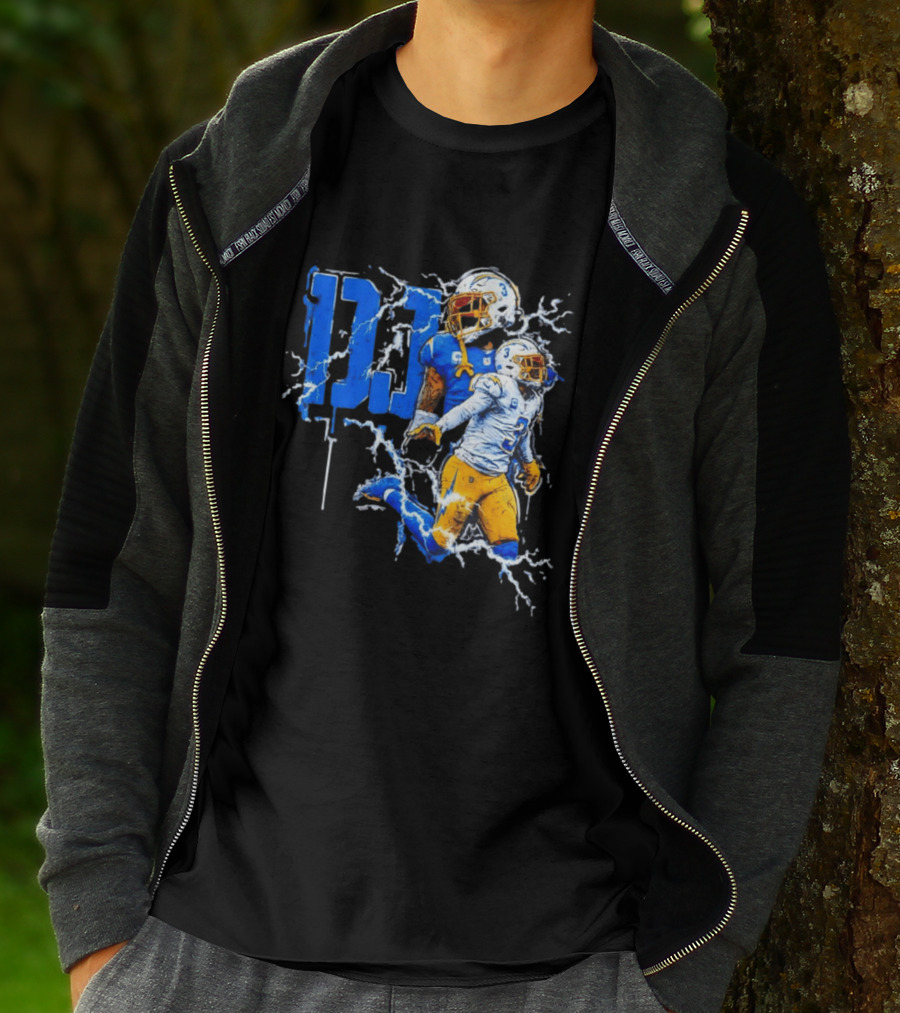 Derwin James Chargers Football Lightning DJ Bold Blue Yellow Action Splash T-Shirt
