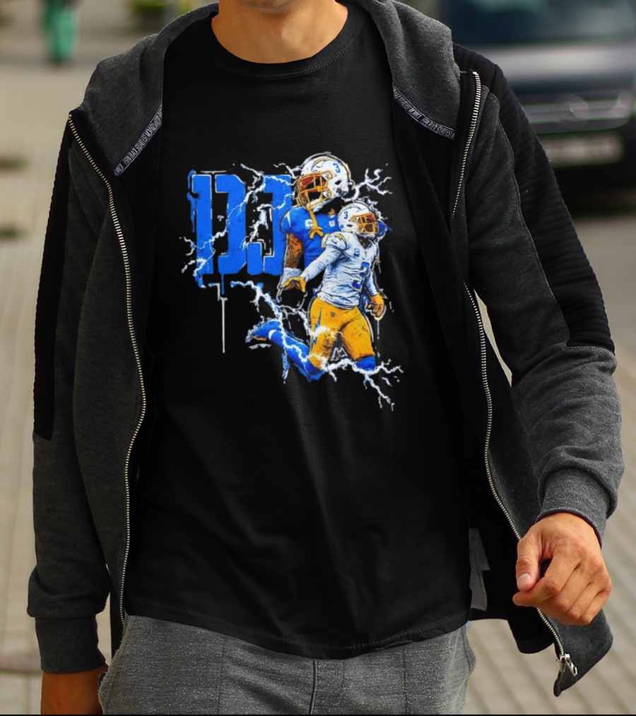 Derwin James Chargers Football Lightning DJ Bold Blue Yellow Action Splash T-Shirt