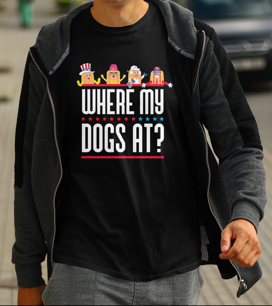 Independence Day Party Friends Where My Dogs At Patriotic Hotdog Characters T-Shirt