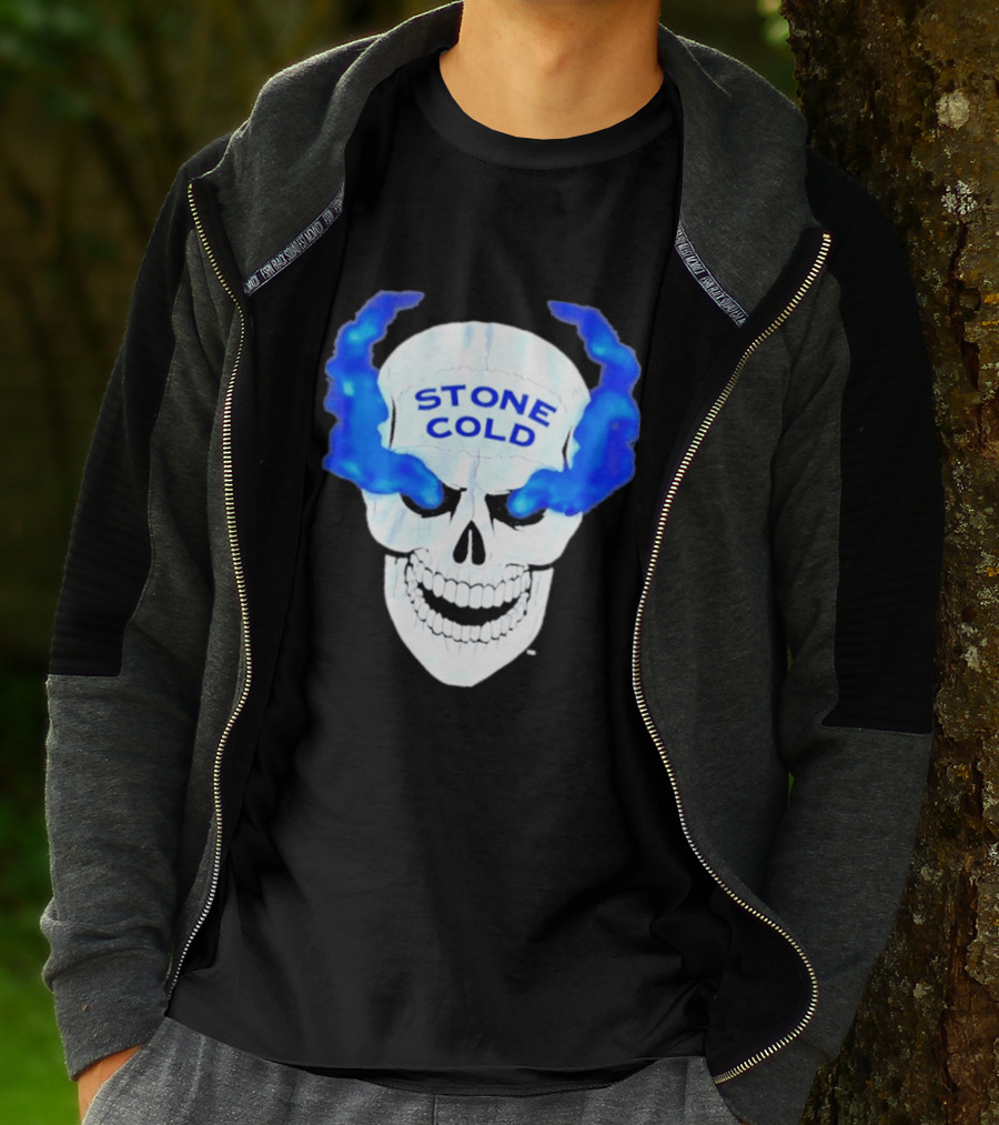 Stone Cold Skull WWE Wrestling Iconic Blue Flames T-Shirt