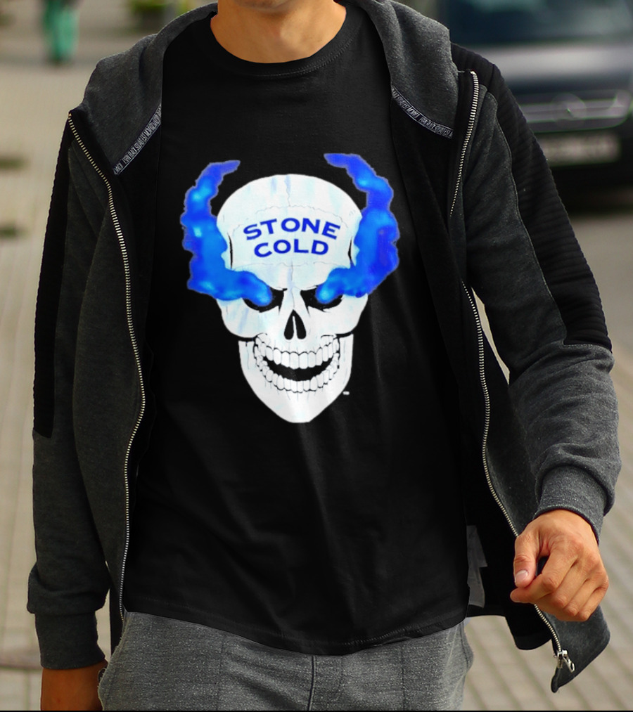 Stone Cold Skull WWE Wrestling Iconic Blue Flames T-Shirt