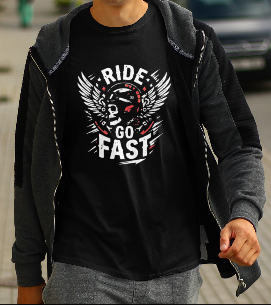 Ride Go Fast Motorcycle Rider Skull Helmet Wings T-Shirt