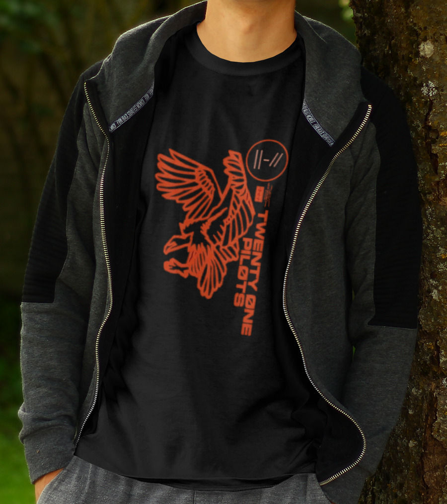 Twenty One Pilots Logo With Red Hawk Symbol And Band Name T-Shirt