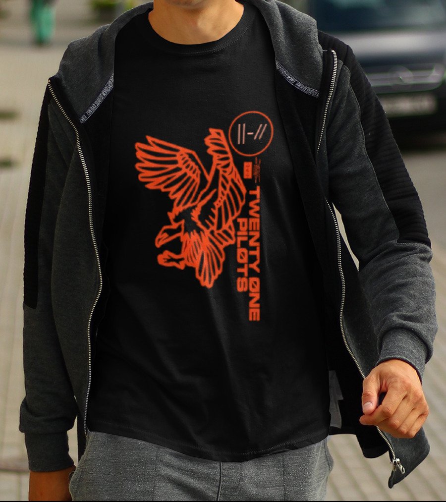 Twenty One Pilots Logo With Red Hawk Symbol And Band Name T-Shirt