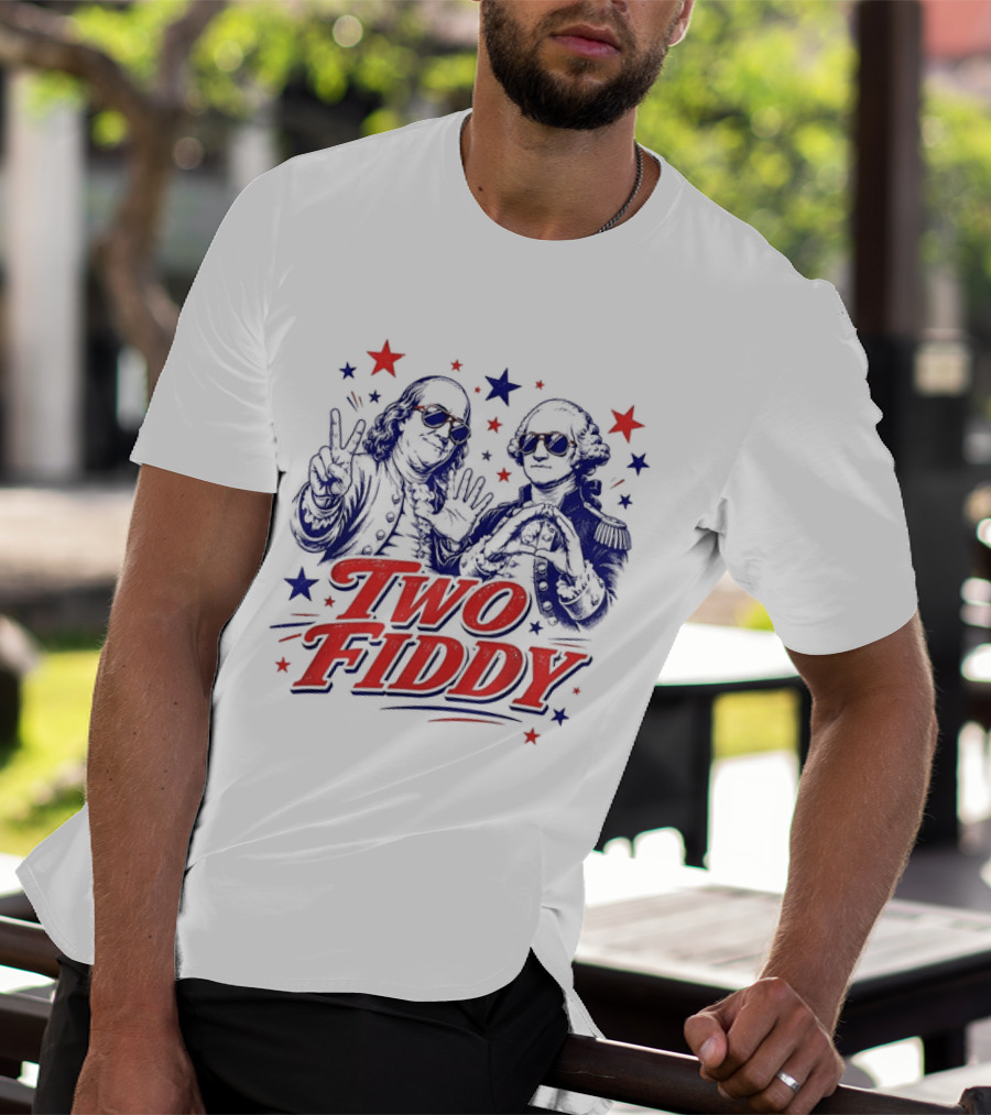 Benjamin Franklin George Washington Two Fiddy America 250 Years Anniversary Celebration T-Shirt