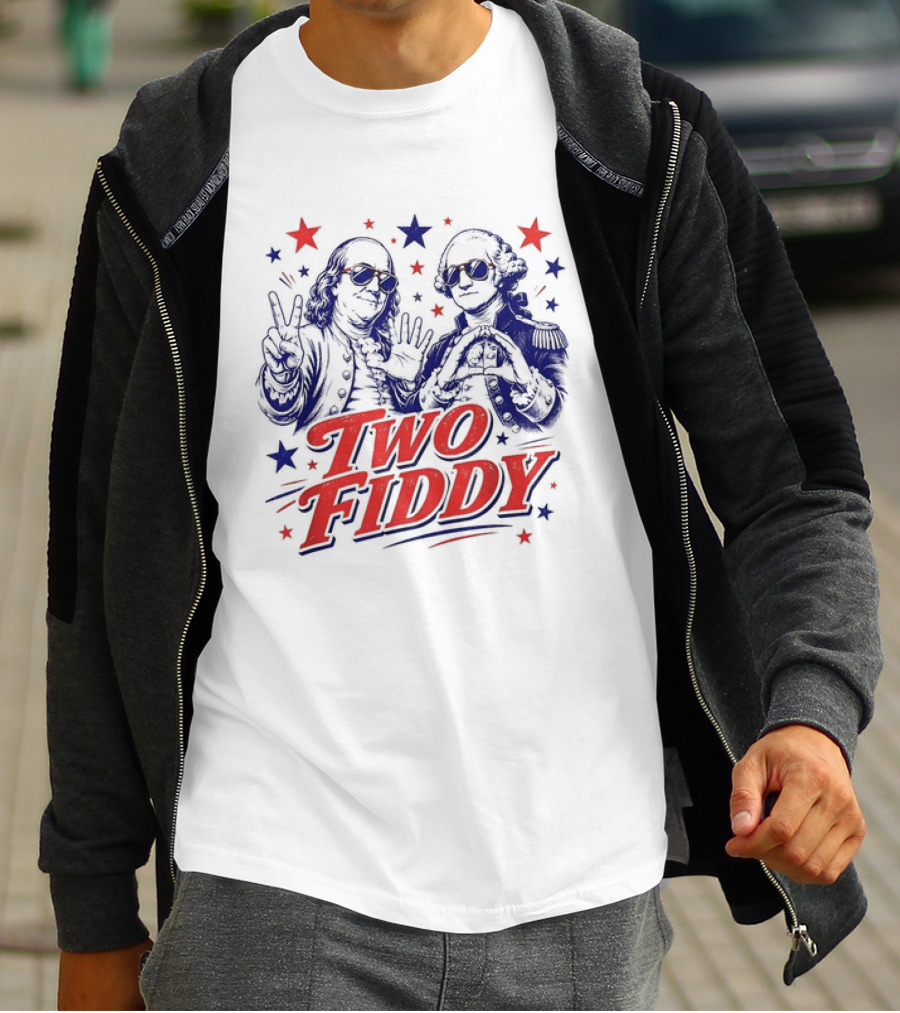 Benjamin Franklin George Washington Two Fiddy America 250 Years Anniversary Celebration T-Shirt