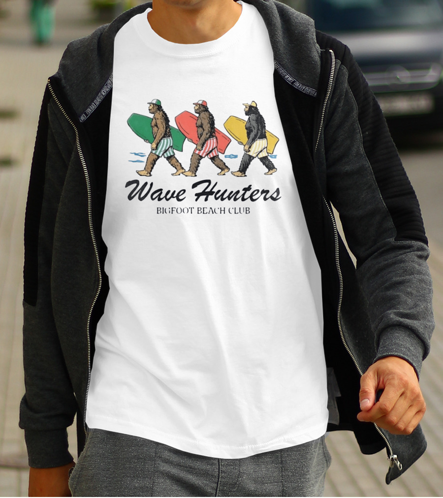 Wave Hunters Bigfoot Beach Club Surfing Adventure T-Shirt