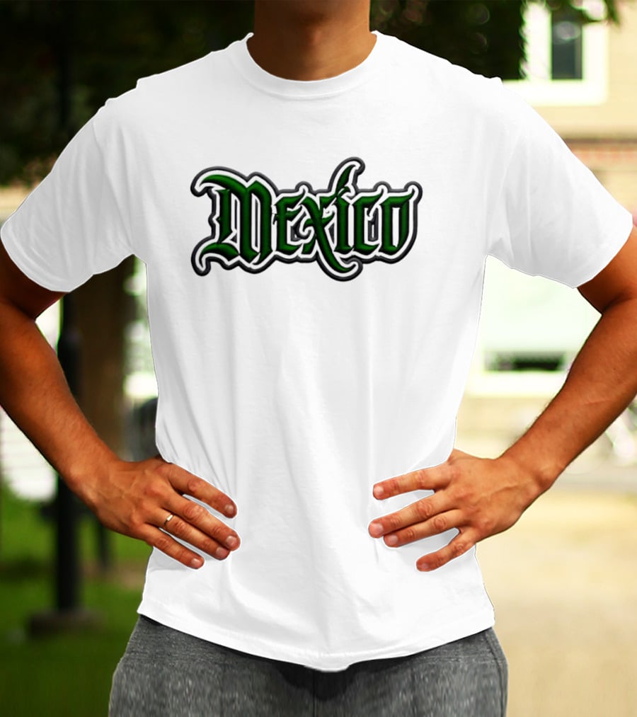 Mexico Gothic Embroidered Green And Grey White T-Shirt