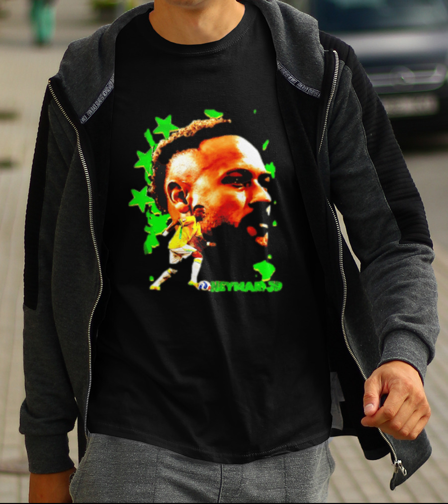 Neymar Jr Brazil Football Star With Green Stars And Soccer Ball T-Shirt
