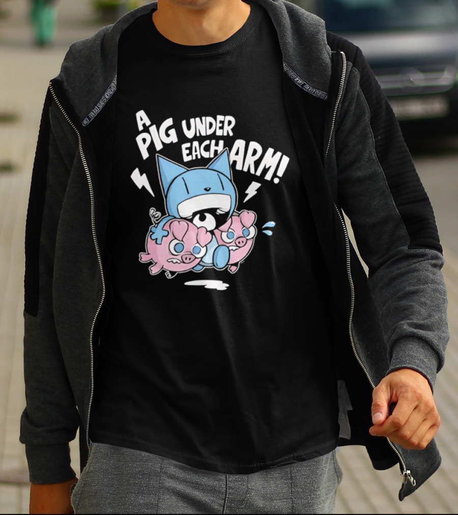 Looshkin A Pig Under Each Arm Funny Cartoon Cats And Pigs T-Shirt