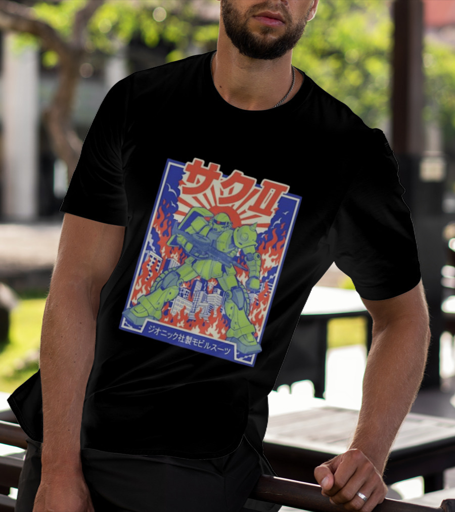 Zaku II Mobile Suit Gundam Zakuni Jionikku Shasei Mobiru Sūtsu T-Shirt