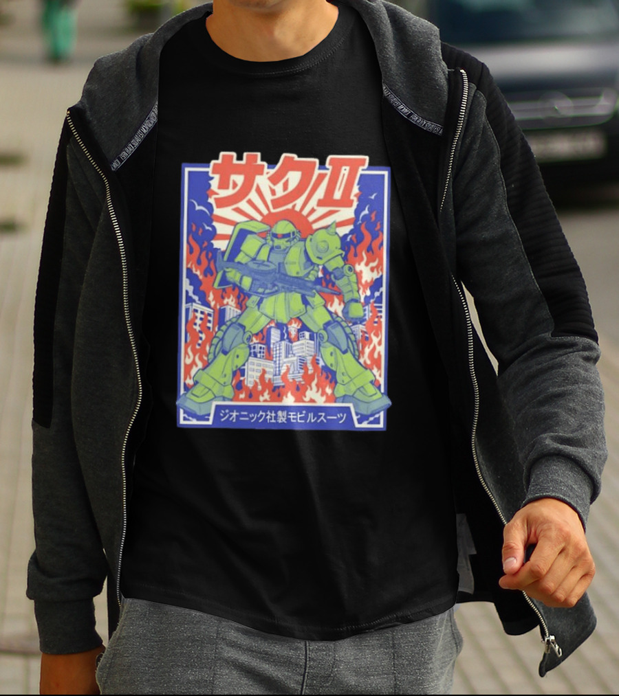 Zaku II Mobile Suit Gundam Zakuni Jionikku Shasei Mobiru Sūtsu T-Shirt